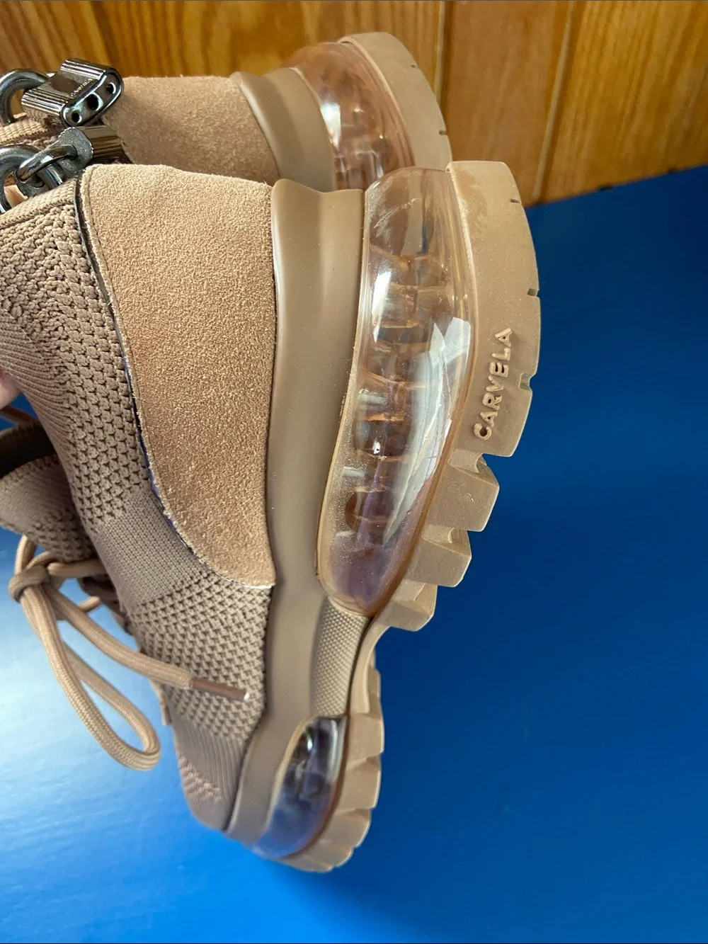 CARVELA Platform Y2K Bubble Cleat Knit Sneaker Tan Beige Trainers FUNKY 8 38